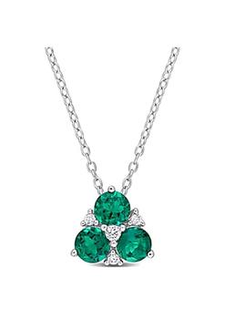 商品Lab Created Created Emerald and Created White Sapphire Pendant with Chain in Sterling Silver图片