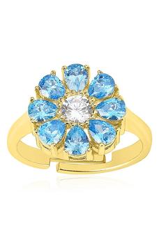 Gabi Rielle好不好, Gabi Rielle | Wrapped and Ready Collection 14k Yellow Gold Vermeil Aquamarine Teardrop Flower Statement Ring商品图片 4.8折