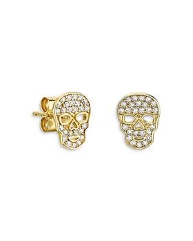 Sydney Evan | 14k Yellow Gold Diamond Skull Stud Earrings,商家Bloomingdale's,价格¥6213