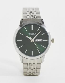 推荐Sekonda mens bracelet watch with green face in silver商品