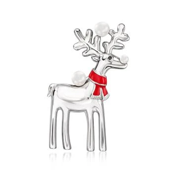 Ross-Simons | 2-4mm Cultured Pearl and Red Enamel Reindeer Pin/Pendant in Sterling Silver With Black Spinel Accent,商家Premium Outlets,价格¥779