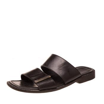 推荐Louis Vuitton Dark Brown Monogram Embossed Leather Flat Slide Sandal Size 41.5商品
