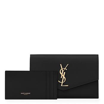 推荐Saint Laurent Uptown Grain De Poudre Embossed Leather Black Chain Wallet商品