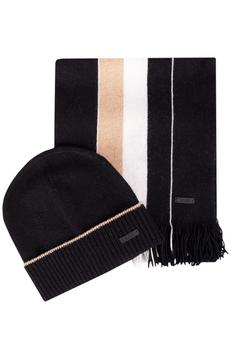 Hugo Boss | BOSS - FRIZZANTE SET Black Hat and Scarf Boxed Set in Wool, Cashmere Blend 50482652 001商品图片,满$175享9折, 满折