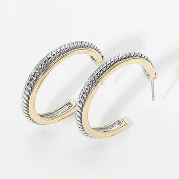 FASHNZFAB | 14K Gold Plated Two Tone Textured Hoop Earrings - Two Tone,商家Premium Outlets,价格¥201