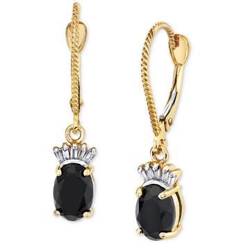 Macy's | Onyx & Diamond (1/10 ct. t.w.) Leverback Drop Earrings in 14k Gold商品图片,
