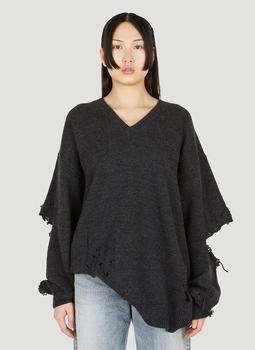 Balenciaga | Destroyed V Neck Sweater in Grey商品图片,3.1折