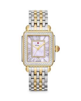Michele | Deco Madison Two-Tone Diamond Watch, 33mm商品图片,额外9.5折, 额外九五折