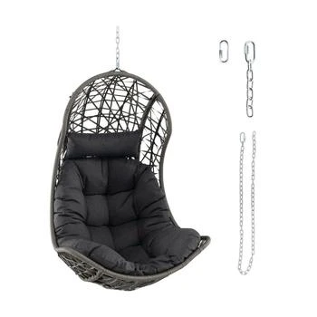 Hivvago | Hanging Egg Chair PE Rattan Swing Hammock Chair with Soft Pillow and Cushion-Gray,商家Premium Outlets,价格¥1996