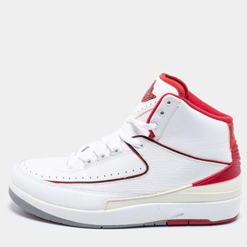推荐Jordan 2 Retro White/Red Leather High Top Sneakers Size 41商品