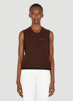 推荐Embellished Logo Sleeveless Sweater in Brown商品