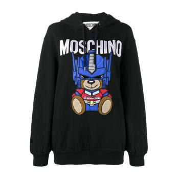 Moschino | Moschino 莫斯奇诺 女士黑色机器人图案连帽卫衣 V1706-5527-1555商品图片,满$100享9.5折, 满折