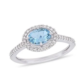 Macy's | Aquamarine (5/8 ct.t.w.) and Diamond (1/4 ct.t.w.) Halo Ring in 10k White Gold,商家Macy's,价格¥8551