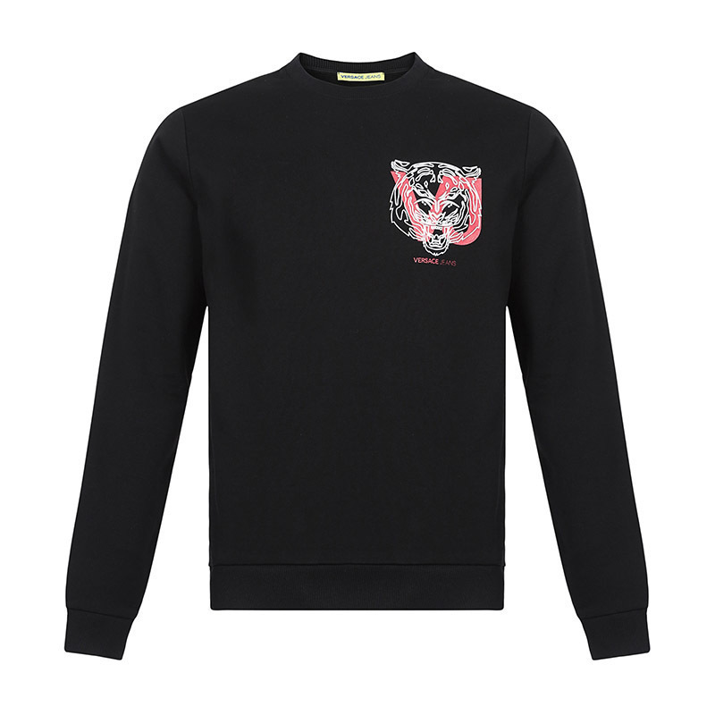 范思哲卫衣好用吗, Versace | VERSACE JEANS 男士黑色棉质粉色logo印花圆领卫衣 B7GSA7FZ-36604-899商品图片 独家减免邮费