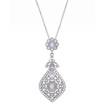 商品Macy's | Cultured Freshwater Pearl (4 & 6mm) & Cubic Zirconia Vintage Filigree 18" Pendant Necklace in Sterling Silver,商家Macy's,价格¥887图片