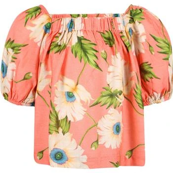推荐Floral top with puffed sleeves in pink商品