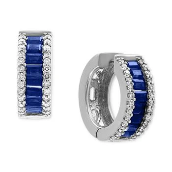 Effy | EFFY® Sapphire (1-1/2  ct. t.w.) & Diamond (3/8 ct. t.w.) Small Huggie Hoop Earrings in 14k White Gold, 0.75",商家Macy's,价格¥29425
