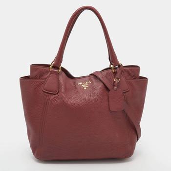 [二手商品] Prada | Prada Burgundy Vitello Danio Leather Side Pocket Shoulder Bag商品图片,6.2折, 满1件减$100, 满减