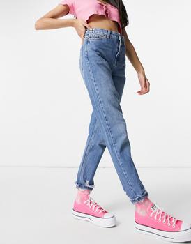 Topshop代购, Topshop | Topshop mom jeans with rip hems in mid blue商品图片 5.5折