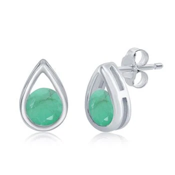 Simona | Sterling Silver Pearshaped Earrings W/Round 'May Birthstone'  Gemstone Studs - Emerald,商家Premium Outlets,价格¥292