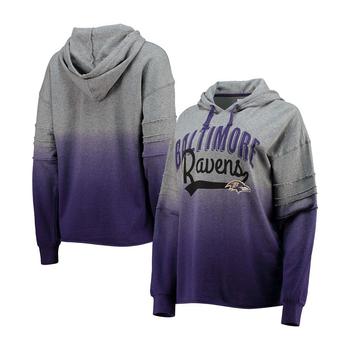 推荐Women's Heathered Gray and Purple Baltimore Ravens Superstar Dip-Dye Pullover Hoodie商品