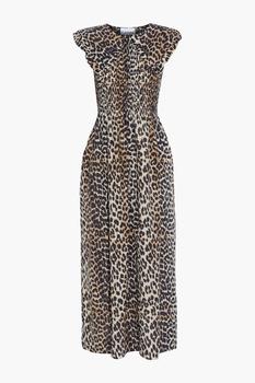 推荐Shirred leopard-print cotton and silk-blend maxi dress商品
