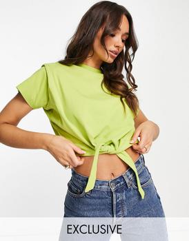 ALL SAINTS | Allsaints x ASOS exclusive Coni crop tied tee in lime商品图片,3.8折