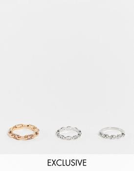 Reclaimed Vintage | Reclaimed Vintage inspired ultimate chain rings in mixed metal 3 pack商品图片,5.6折