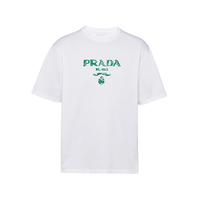 Prada | 【预售3-7天】PRADA/普拉达 22年春夏 男士白色/翡翠绿色纯棉Logo印花基础廓形短袖T恤UJN815_1070_F0F7Z_S_221商品图片,包邮包税