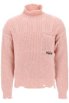 推荐Marni funnel-neck sweater in destroyed-effect wool商品