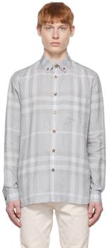 Burberry | Grey Linen Long Sleeve Shirt商品图片,