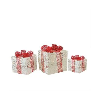 Northlight | Set of 3 Lighted Sparkling White Swirl Glitter Gift Boxes Christmas Yard Art Decorations,商家Macy's,价格¥1168