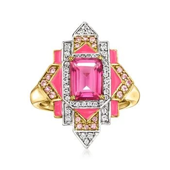 Ross-Simons | Ross-Simons Multi-Gemstone Art Deco-Inspired Ring With Pink Enamel in 18kt Gold Over Sterling,商家Premium Outlets,价格¥1721