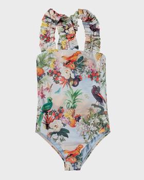 推荐Girl's Nitika Floral-Print Ruffle Swimsuit, Size 8-14商品