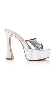 推荐Amina Muaddi - Dalida Mirrored-Leather Platform Sandals - Silver - IT 39.5 - Moda Operandi商品