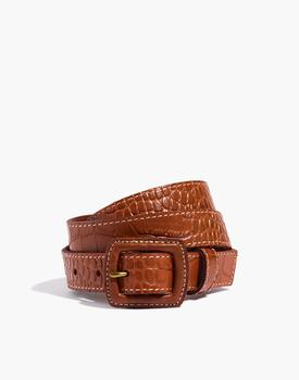 Croc-Embossed Leather Covered Buckle Belt,价格$52