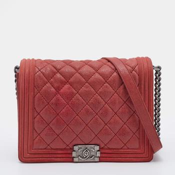 香奈儿122单肩包, [二手商品] Chanel | Chanel Burnt Red Quilted Suede Large Boy Flap Bag商品图片 9.1折