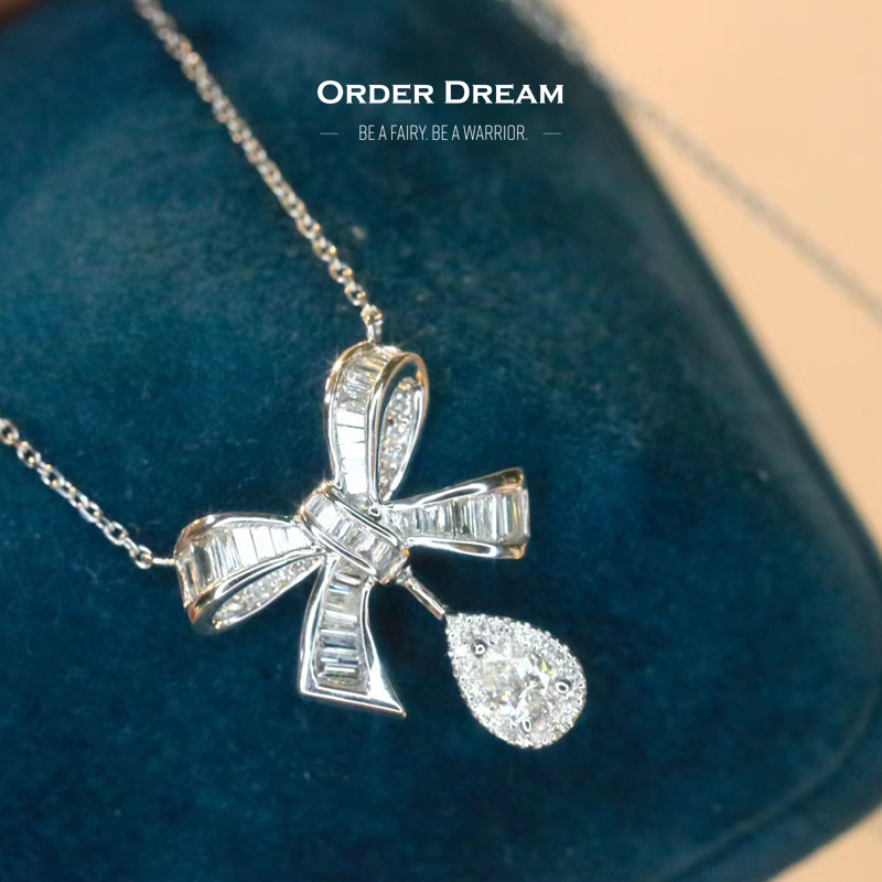 Order Dream | 18K蝴蝶结钻石水滴项链商品图片,包邮包税