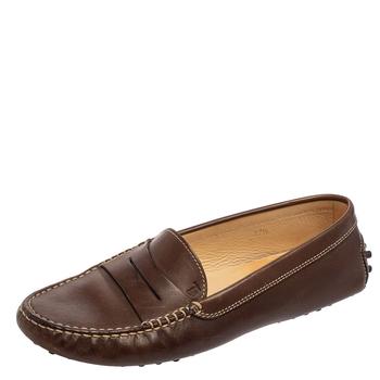 推荐Tod's Brown Leather Gommino Penny Loafers Size 37.5商品