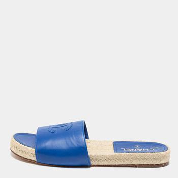 香奈儿鞋, Chanel | Chanel Blue Leather CC Logo Flat Espadrille Slides Size 40商品图片 满1件减$100, 满减
