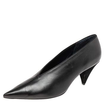 celine鞋, Celine | Celine Black Leather V Neck Pointed-Toe Pumps Size 38.5商品图片 5.6折, 满1件减$100, 满减