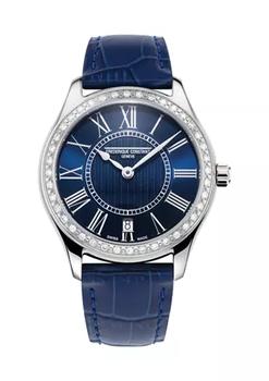 Frederique Constant | Women's Swiss Classic Diamond Blue Leather Strap Watch商品图片,