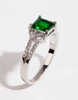 商品Rhodium Square Emerald Cubic Zirconia Ring图片