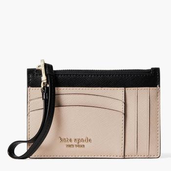 Kate Spade | Kate Spade New York Women's Spencer Saffiano Card Case Wristlet - Warm Beige/Black商品图片,