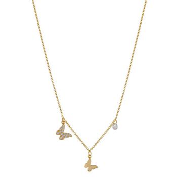 Unwritten | 14K Gold Flash-Plated Cubic Zirconia Double Butterfly Necklace with Extender商品图片,6折×额外8.5折, 额外八五折