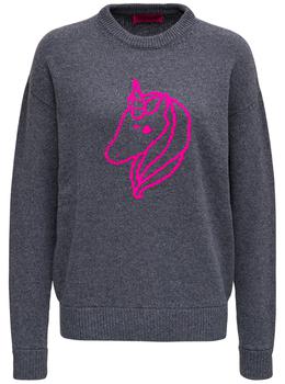 ireneisgood, IRENEISGOOD | Grey Wool blend Sweater with Unicorn Print商品图片 7.6折