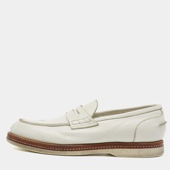 推荐Santoni White Leather Penny Loafers Size 42.5商品