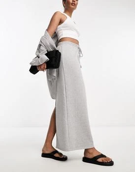 ASOS | ASOS DESIGN maxi sweat skirt with back split in grey marl,商家ASOS,价格¥232