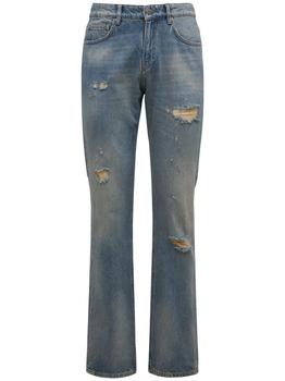 推荐Distressed Blue Straight Denim Jeans商品