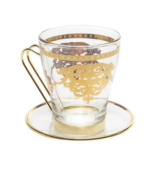 商品Set of 6 Tea Cups with Plates with Rich Gold Design图片